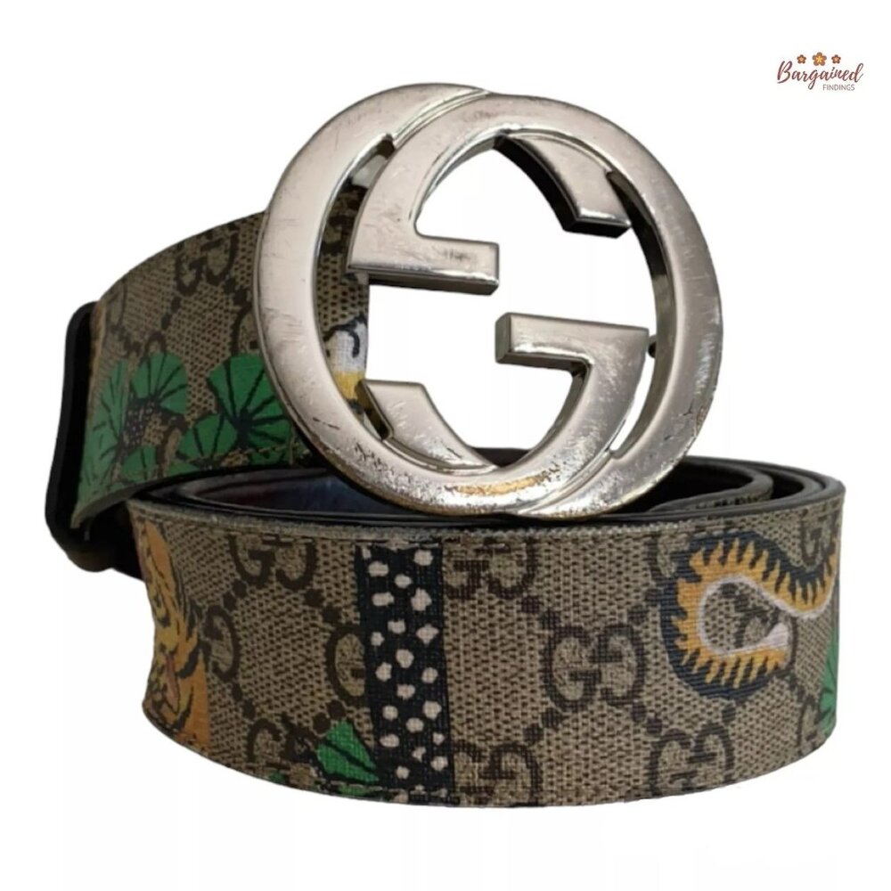 Authentic Gucci Beige GG Supreme Monogram Bengal Interlocking G Buckle 95/38
